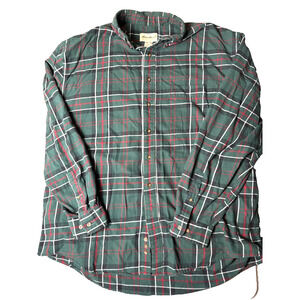 Men's Vintage Green Plaid Flannel Button Up Shirt XL Preppy Holiday Christmas